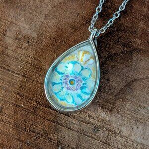 Handmade and painted clay and resin pendant necklace, Victorian inspired.